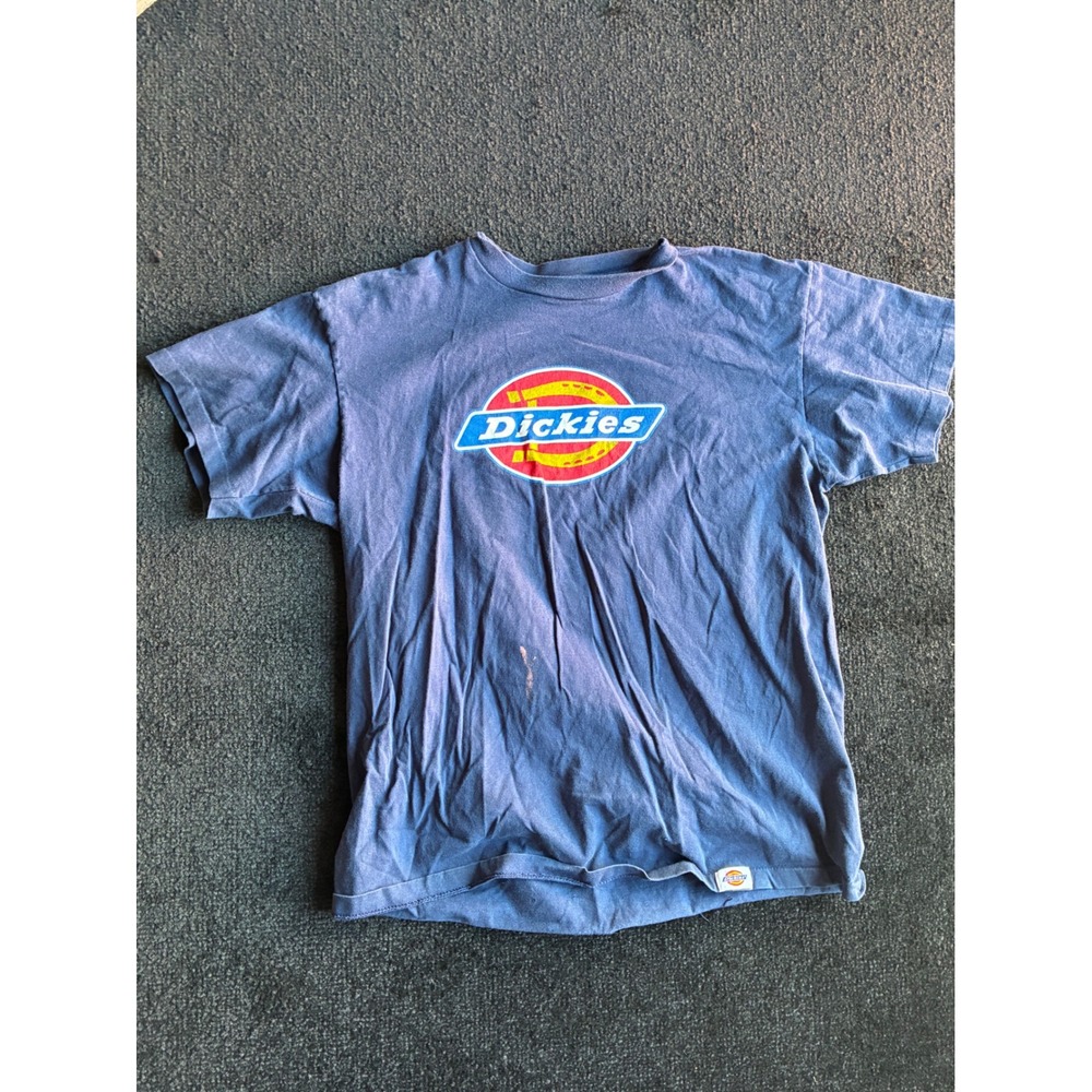Vintage Dickies Graphic T-Shirt Mens XL Blue Made in USA Horseshoe Logo Tee